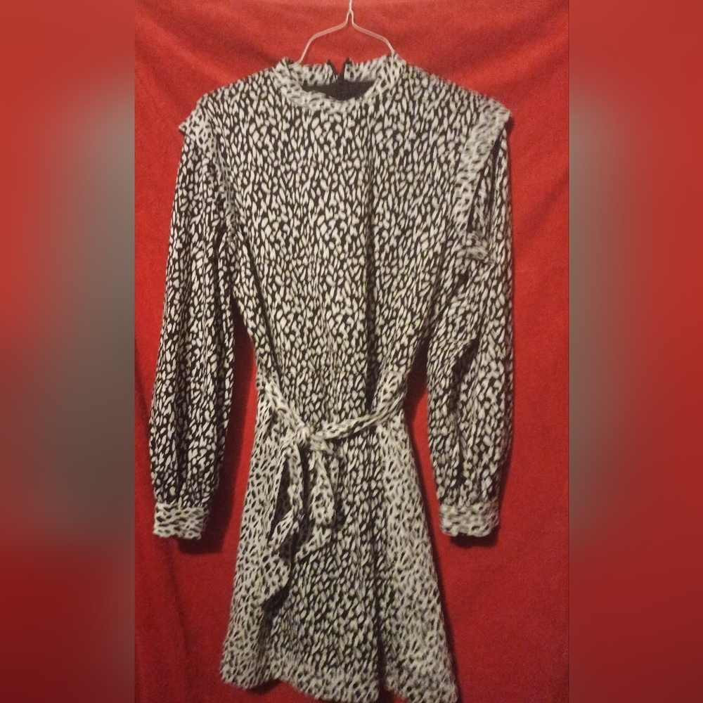 Anthropologie Hutch Long Sleeve Waist Tie Dress LG Black And White